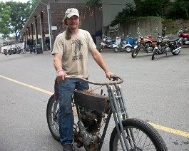 Rhinebeck 2010 100_0726 John Szalay with the 1911 Indian motorcycle he will be riding coast to coast in the Motorcycle Cannonball this September. Best of luck John!