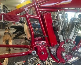 1915 Indian V-Twin 2025-06-13 1774 Transmission and oil canister fitted to the frame.