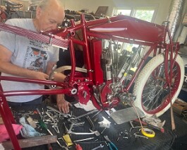 1915 Indian V-Twin 2025-06-13 1779 Newly painted gas tank is fitted to the frame